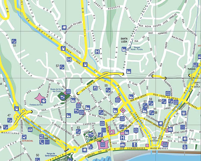 Madeira map - Funchal street map with hotel indication